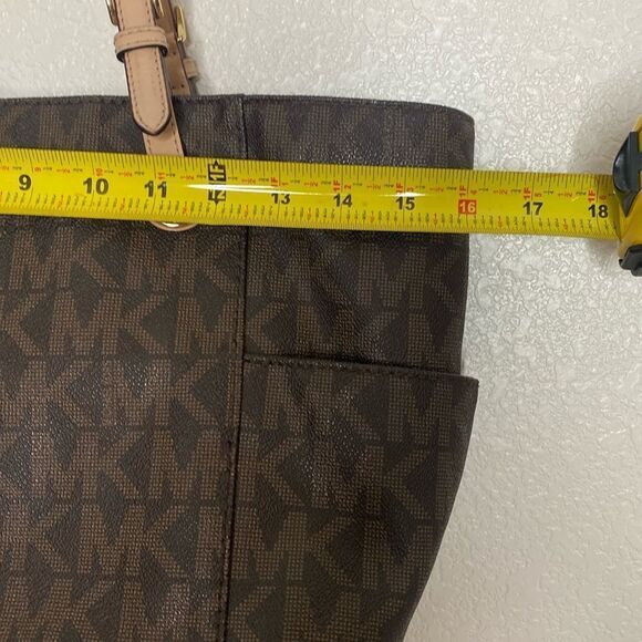 MICHAEL KORS Women’s Logo Monogram Pocket Tote Brown Bag - Picture 3 of 10